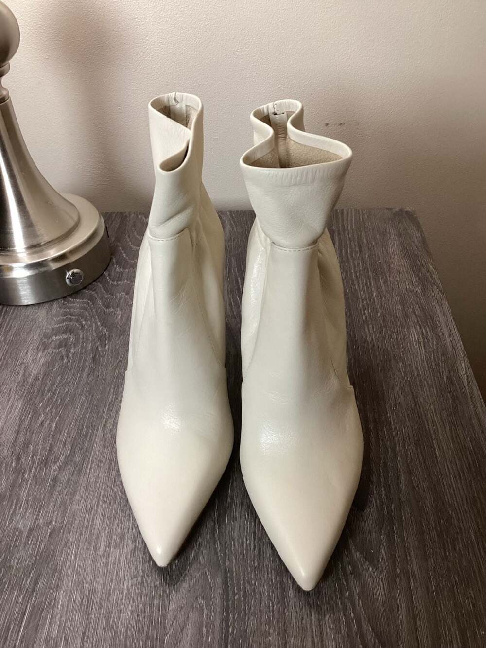 Vince Camuto Sarinda White Leather Pointed Toe Ankle Boots